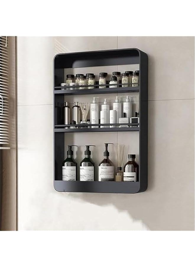 HOOKOR 3-Tier Wall Mounted Bathroom Storage Shelf, Over the Toilet Storage Rack, Large Capacity Floating Bathroom Organizer, No-Trace No Drilling Spice Rack Cosmetic Organiser for Bathroom (Black)  - Image 1
