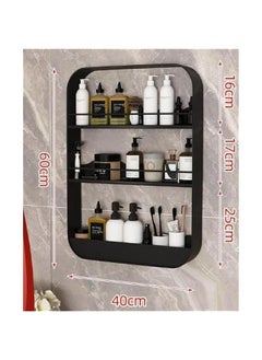HOOKOR 3-Tier Wall Mounted Bathroom Storage Shelf, Over the Toilet Storage Rack, Large Capacity Floating Bathroom Organizer, No-Trace No Drilling Spice Rack Cosmetic Organiser for Bathroom (Black)  - Image 2