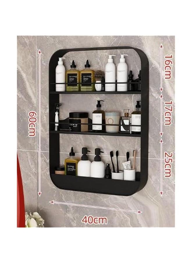 HOOKOR 3-Tier Wall Mounted Bathroom Storage Shelf, Over the Toilet Storage Rack, Large Capacity Floating Bathroom Organizer, No-Trace No Drilling Spice Rack Cosmetic Organiser for Bathroom (Black)  - Image 2
