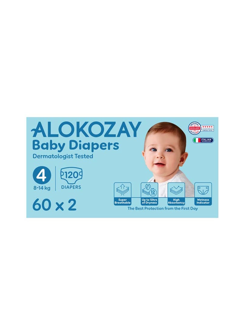 Alokozay Premium Baby Diapers - Size 4 8-14 Kg 2 x 60 Diapers - Image 1