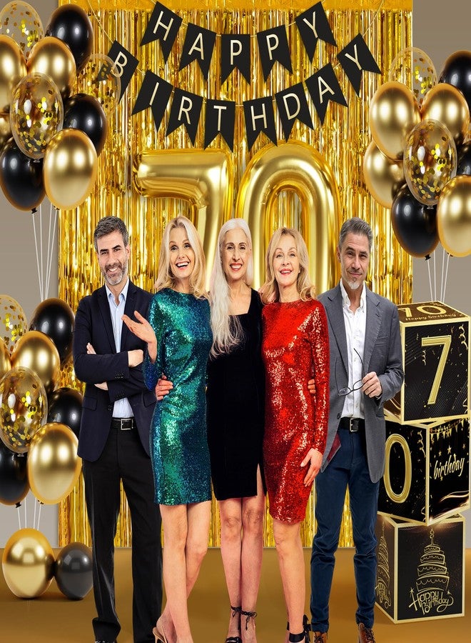 Sllyfo 70th Birthday Decorations for Men Women, Black Gold 70 Year Old Balloons Boxes Party Favors, 70 Balloons Happy Birthday Banner Kit, Tassel Curtain, 70 Year Old Balloon Boxes Box - Image 3
