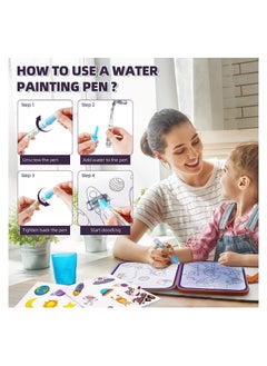 KASTWAVE Reusable Water Colouring Books 2 in 1 Kids Magic Coloring Books with Pen and Stickers Books Animal Space Sticker Book  - Image 4