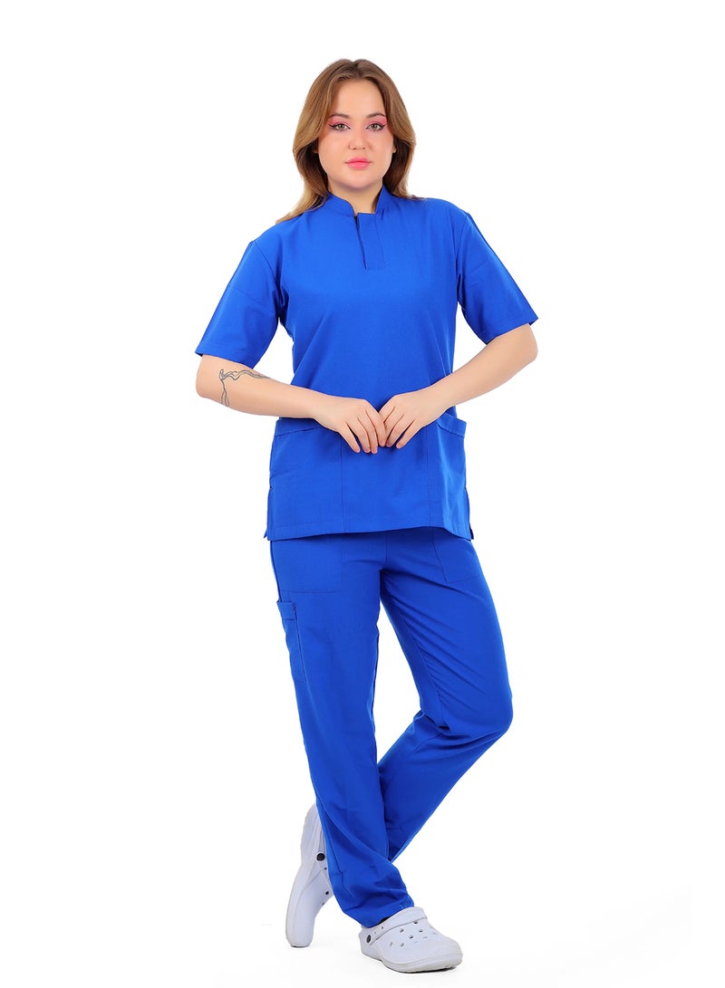 APEX Royal Scrub 1/2 Sleeve Female Blue LIN Press button 