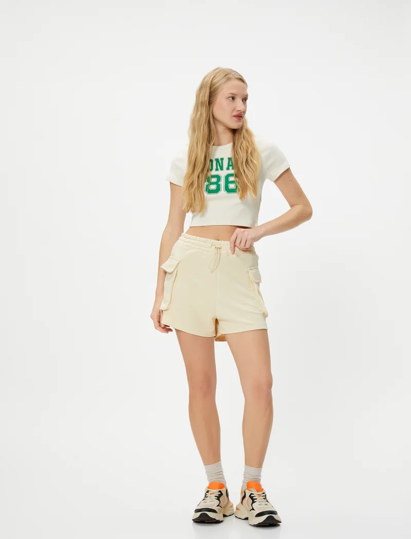 كوتون Cargo Shorts Pockets Elastic Waistband Relax Cut Cotton