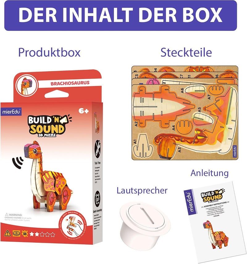 MierEdu Diverse requirement fit mierEdu - Soundwunder 3D Puzzle Brachiosaurus - Interactive 3D Puzzle with Sound Module - Educational Toy for Children from 6 Years, Easy to Assemble Multi-use upgraded craftsmanship - Image 2