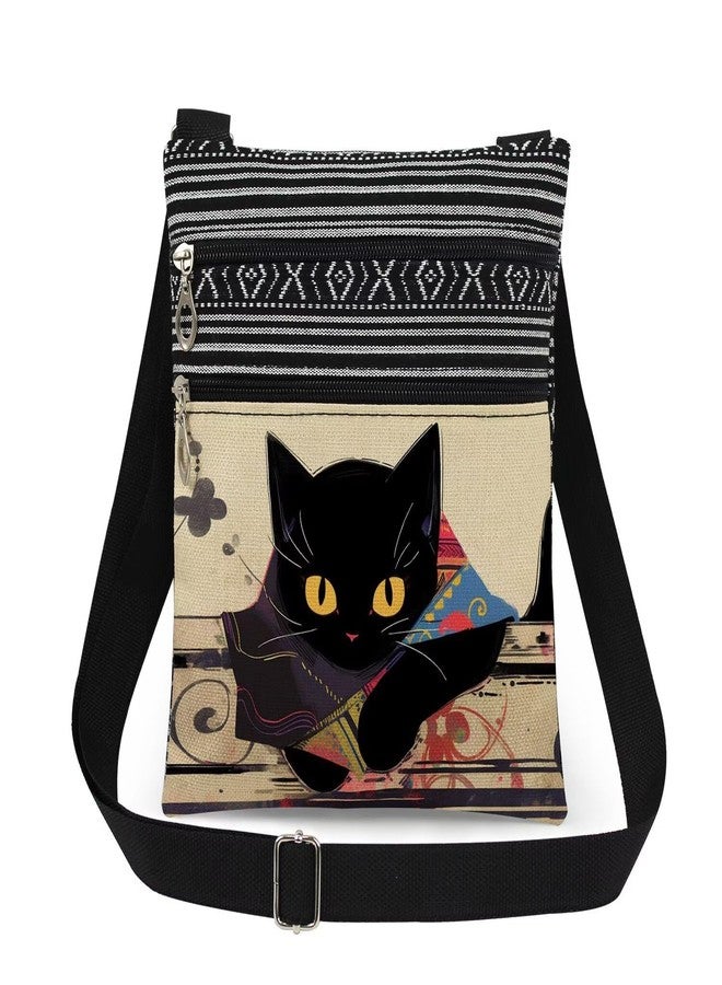 XiaoGalaee Cat Print Crossbody Bag Black Feline with Multi-Color Messenger Bag Adjustable Shoulder Strap Unique Gift for Art-Loving Sister​​ Travel Stylish Adult Purse Cat Lovers Gift - Image 1