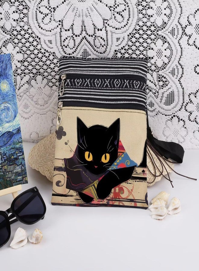 XiaoGalaee Cat Print Crossbody Bag Black Feline with Multi-Color Messenger Bag Adjustable Shoulder Strap Unique Gift for Art-Loving Sister​​ Travel Stylish Adult Purse Cat Lovers Gift - Image 3