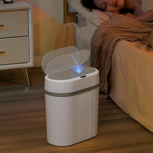 ATEVON 12L Smart Motion Sensor Trash Can – Oval Touchless Plastic Dustbin with Lid for Bathroom, Kitchen, Bedroom, Office – Battery Operated Automatic Waste Bin (White) - Image 2
