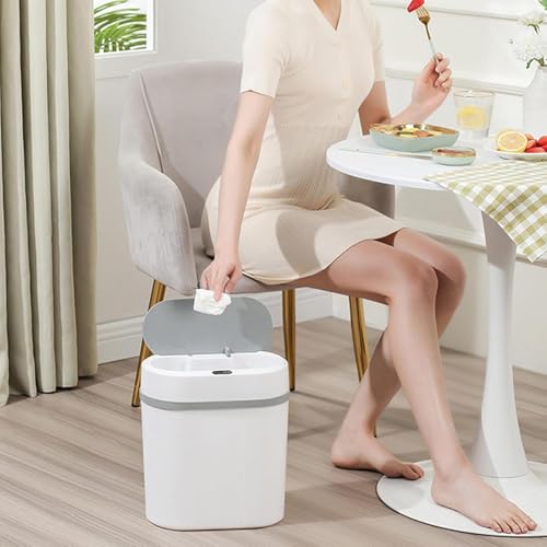ATEVON 12L Smart Motion Sensor Trash Can – Oval Touchless Plastic Dustbin with Lid for Bathroom, Kitchen, Bedroom, Office – Battery Operated Automatic Waste Bin (White) - Image 3