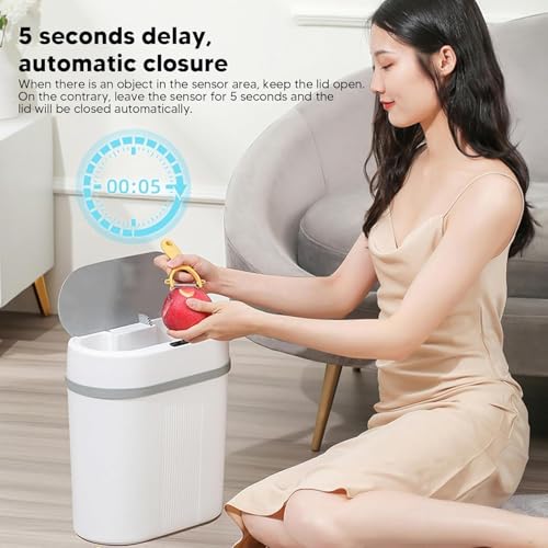 ATEVON 12L Smart Motion Sensor Trash Can – Oval Touchless Plastic Dustbin with Lid for Bathroom, Kitchen, Bedroom, Office – Battery Operated Automatic Waste Bin (White) - Image 5