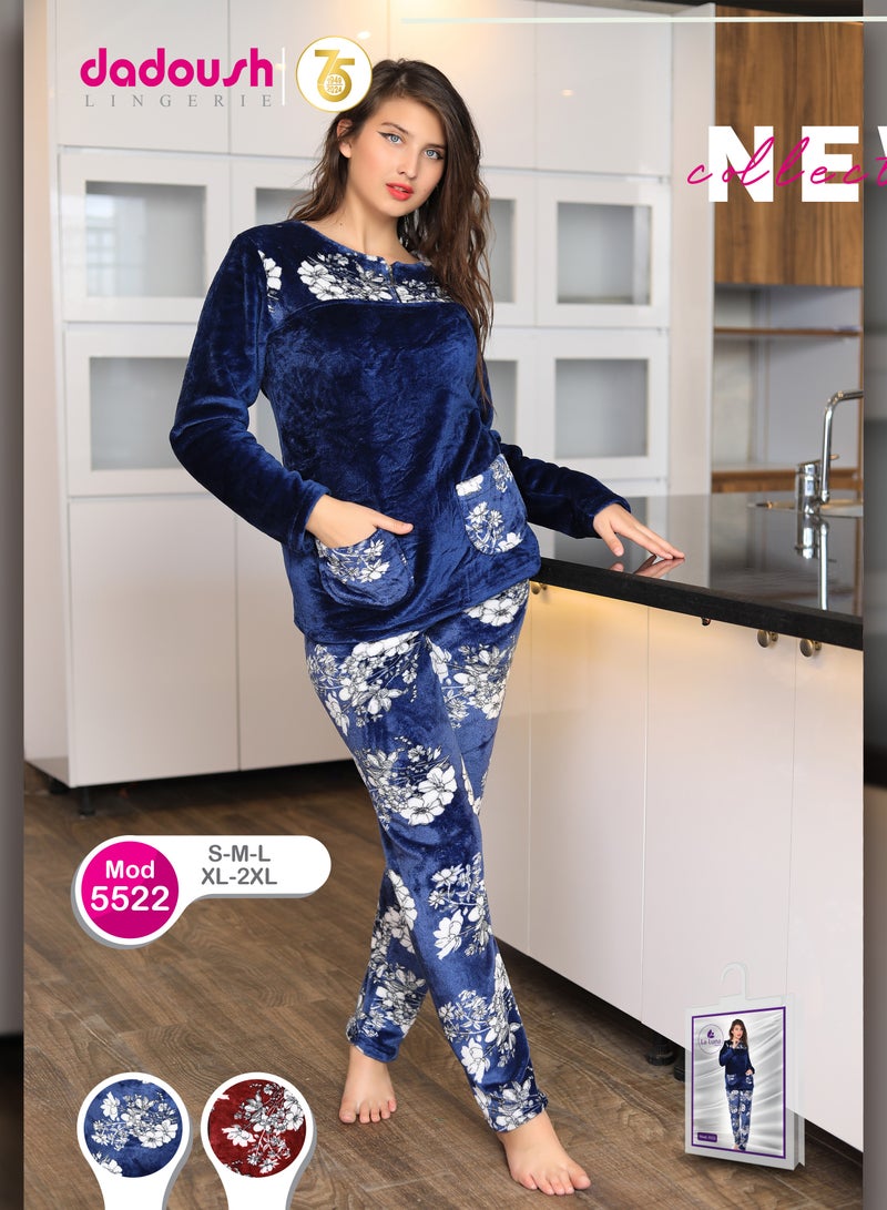 Dadoush Two-piece women's fur pajamas from Daadoush, two distinctive colors, made with love for a warm and elegant look  - Image 2