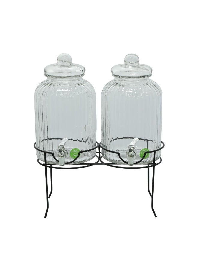 Circleware 3-Piece Double Ridge Glass Contemporary Beverage Dispenser Set with Stand Clear 1.3 L 22101154 - Image 1