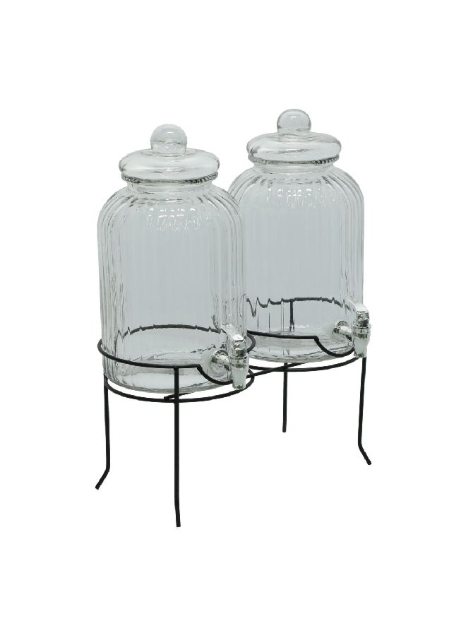 Circleware 3-Piece Double Ridge Glass Contemporary Beverage Dispenser Set with Stand Clear 1.3 L 22101154 - Image 2