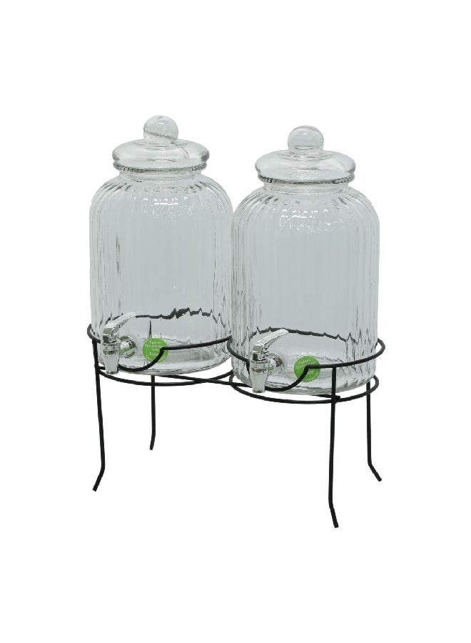 Circleware 3-Piece Double Ridge Glass Contemporary Beverage Dispenser Set with Stand Clear 1.3 L 22101154 - Image 3