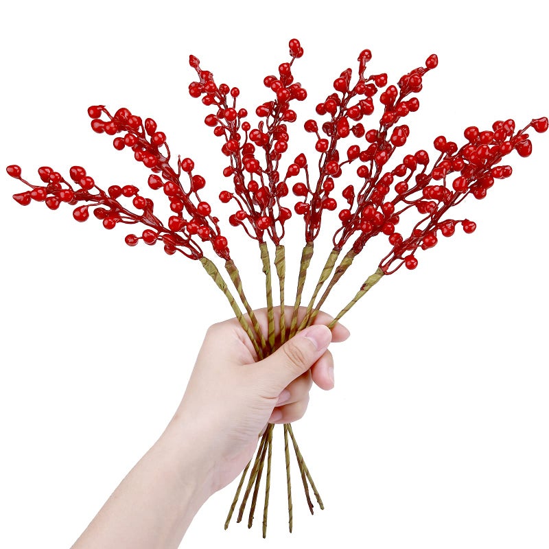 GREENTIME 16 Pack Artificial Red Berry Stems Holly for Christmas Tree Decorations for New Year's Eve Decor, Holiday and Home Crafts for Fall Thanksgiving Day - Image 3