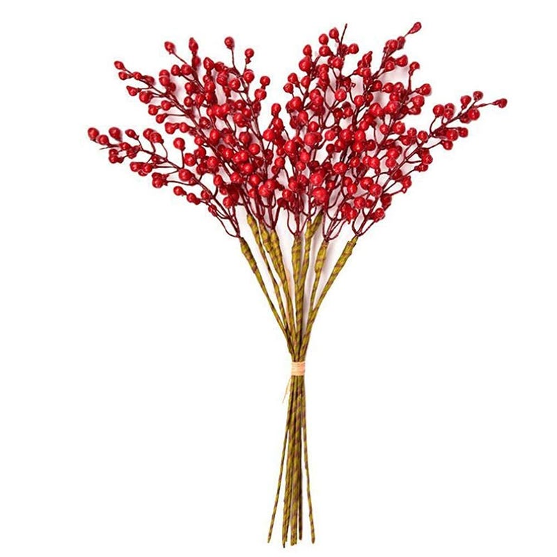 GREENTIME 16 Pack Artificial Red Berry Stems Holly for Christmas Tree Decorations for New Year's Eve Decor, Holiday and Home Crafts for Fall Thanksgiving Day - Image 4