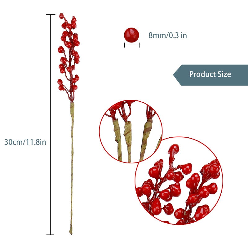 GREENTIME 16 Pack Artificial Red Berry Stems Holly for Christmas Tree Decorations for New Year's Eve Decor, Holiday and Home Crafts for Fall Thanksgiving Day - Image 2