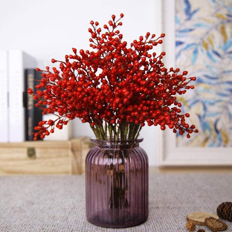 GREENTIME 16 Pack Artificial Red Berry Stems Holly for Christmas Tree Decorations for New Year's Eve Decor, Holiday and Home Crafts for Fall Thanksgiving Day - Image 1