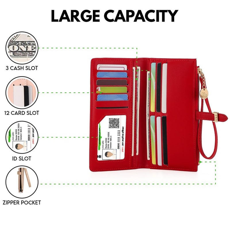 Elios Women Long Soft Leather Wallet Zip Purse Multifunction Organizer Card Holder Clutch with Phone Pocket - Image 4