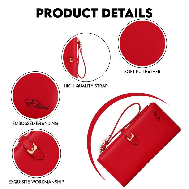 Elios Women Long Soft Leather Wallet Zip Purse Multifunction Organizer Card Holder Clutch with Phone Pocket - Image 3