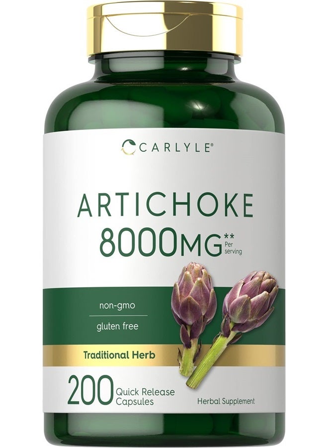 Carlyle كبسولات مستخلص الخرشوف 8000 ملغ | 200 حبة | مكمل خالٍ من الكائنات المعدلة وراثيًا وخالي من الغلوتين - Image 1