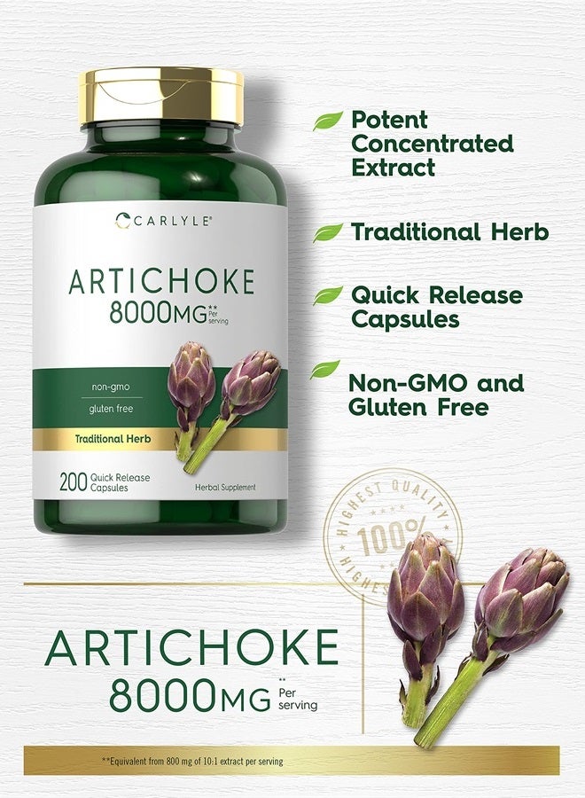 Carlyle كبسولات مستخلص الخرشوف 8000 ملغ | 200 حبة | مكمل خالٍ من الكائنات المعدلة وراثيًا وخالي من الغلوتين - Image 3