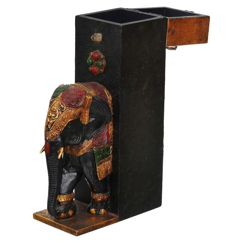 Global Crafts global crafts Home Decor 16 Inch Wine Bottle Storage Box with White Elephant Bust Statue for Home Bar Decorative Showpiece - Image 3