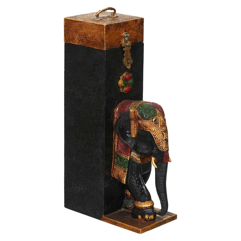 Global Crafts global crafts Home Decor 16 Inch Wine Bottle Storage Box with White Elephant Bust Statue for Home Bar Decorative Showpiece - Image 2