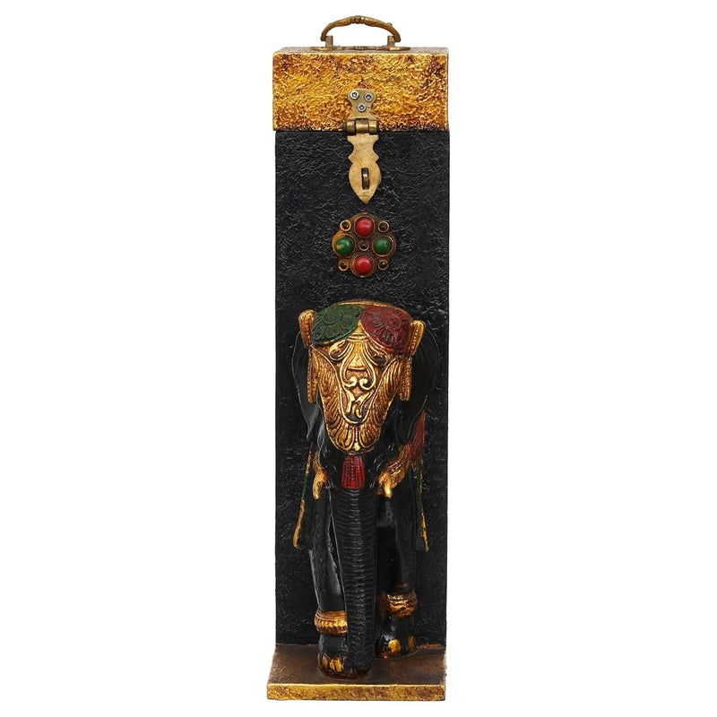 Global Crafts global crafts Home Decor 16 Inch Wine Bottle Storage Box with White Elephant Bust Statue for Home Bar Decorative Showpiece - Image 1