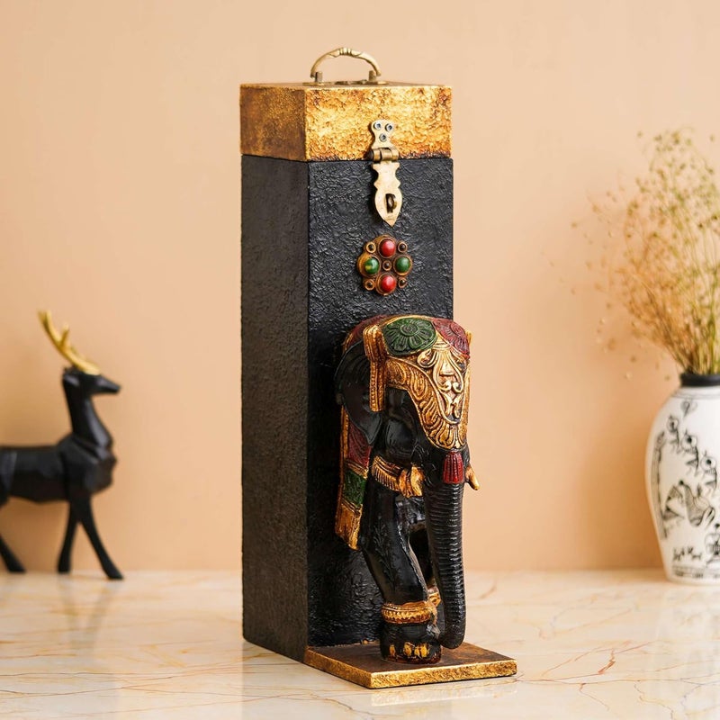 Global Crafts global crafts Home Decor 16 Inch Wine Bottle Storage Box with White Elephant Bust Statue for Home Bar Decorative Showpiece - Image 5