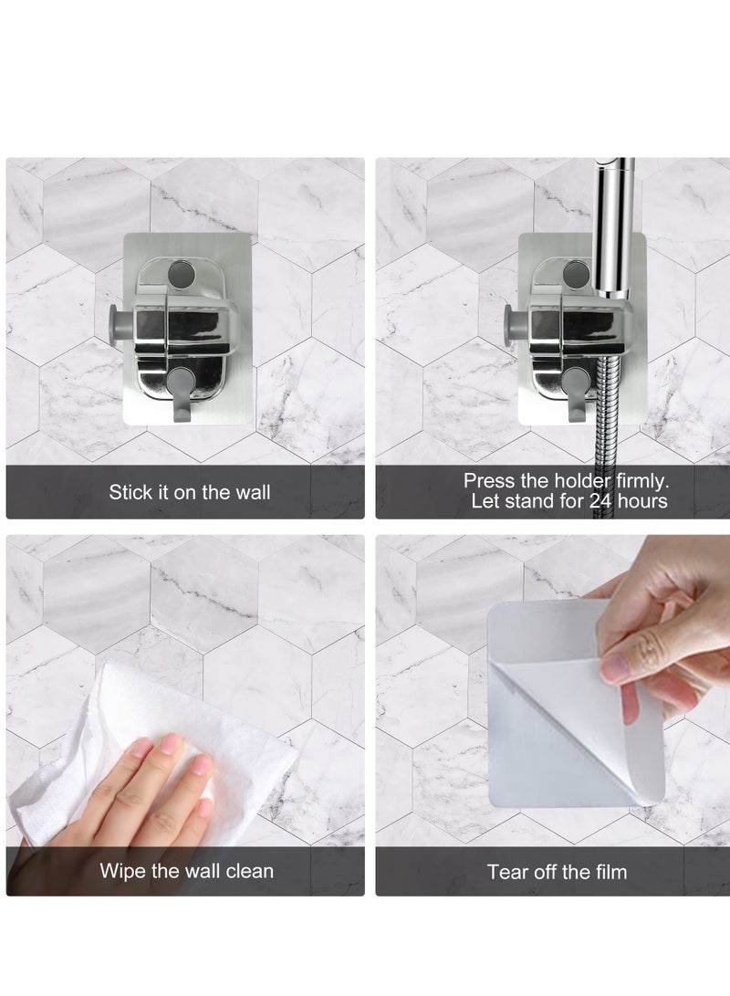 SYOSI Shower Head Holder, 2 Pack Strong Adhesive Waterproof Handheld Shower Holder, Adjustable Shower Head Holder, Silver - Image 3