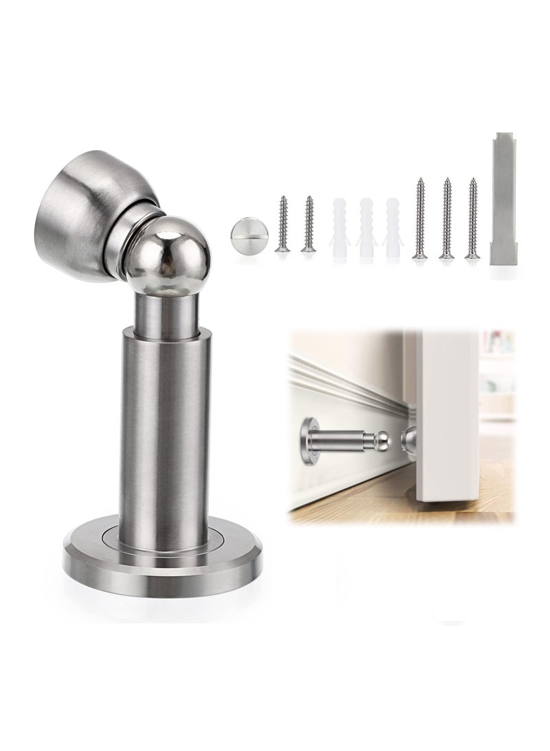 Zikra Sturdy Magnetic Door Stopper Adjustable Stainless Steel Stop with Hardware Wall Mounted Magnetism Metal Doorstop for Bedroom Bathroom Kitchen Home Office Silver - Image 1