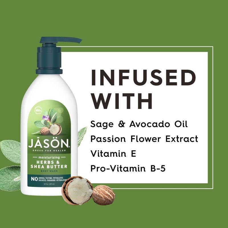 JASON Herbs and Shea Butter Moisturizing Body Wash, For a Gentle Feeling Clean, 30 Fluid Ounces - Image 4