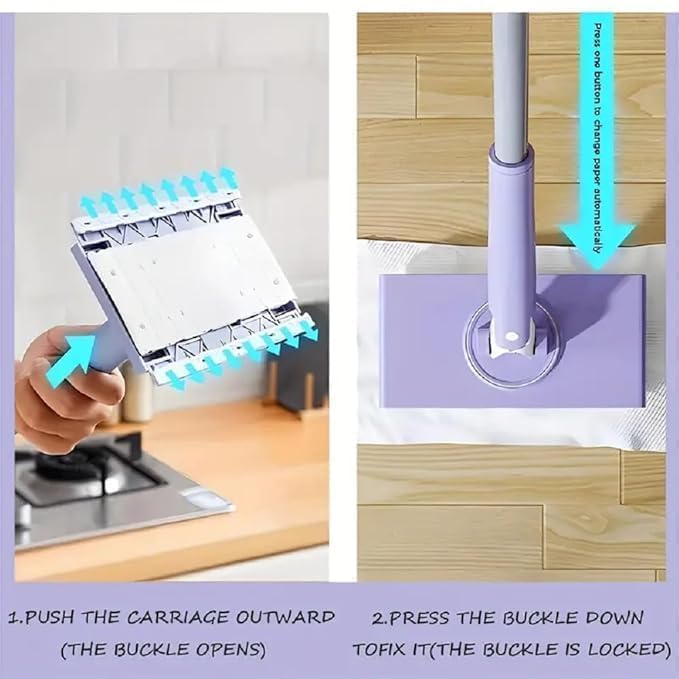 Rugmi Tissue Mop | Quickle Wiper | Multifunctional Hands, Household Flat Mops with Push Pull Cloth Changing Handle for Bathroom, Floor - Image 4