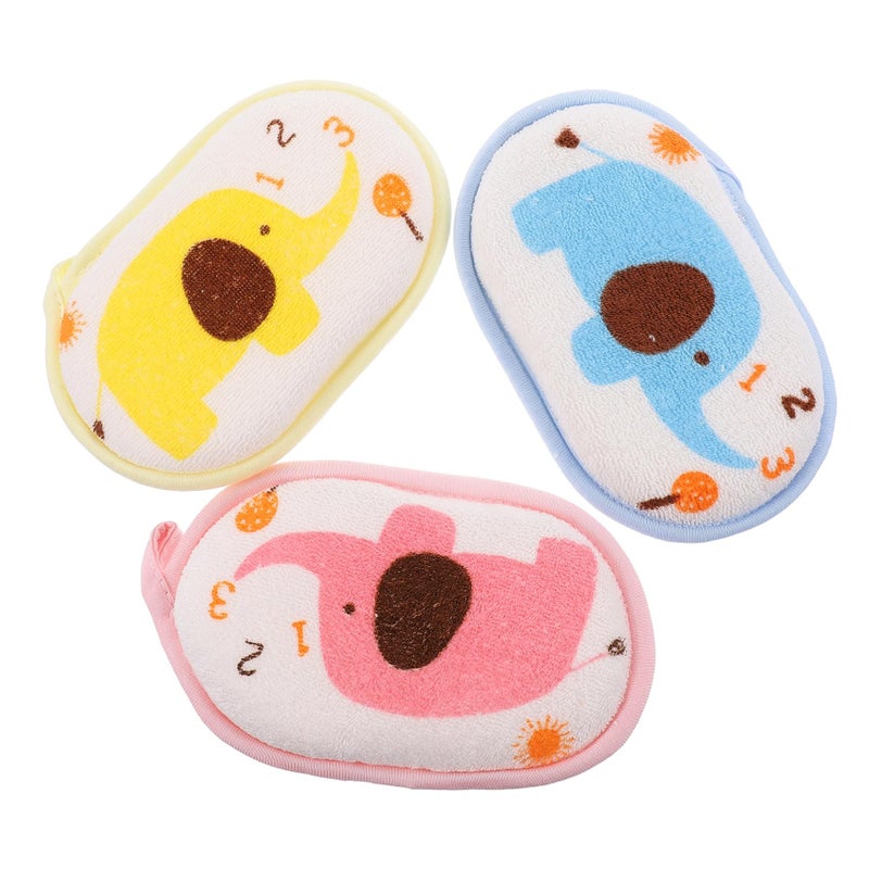 3PCS Cotton Bath Pads For Newborns Soft Cartoon Elephant Pattern Shower Scrubber Towels Mixed Colors - Image 2