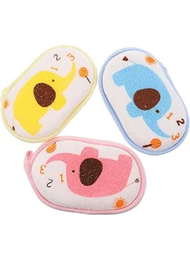 3PCS Cotton Bath Pads For Newborns Soft Cartoon Elephant Pattern Shower Scrubber Towels Mixed Colors - Image 1