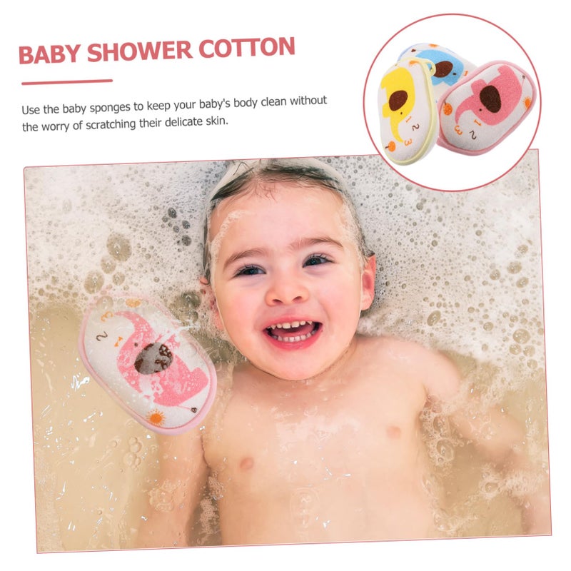 3PCS Cotton Bath Pads For Newborns Soft Cartoon Elephant Pattern Shower Scrubber Towels Mixed Colors - Image 4