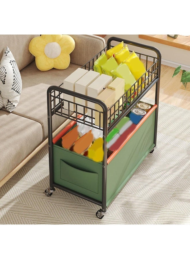 BLOOMING TIME 2-Tier Metal Storage Utility Cart, With Universal Wheels For Mobility, Living Room Snack Storage Cart, Simple Side Table Bookshelf Storage Cart, Slim Floor-Standing Rolling Organizer For Student Desk, Multifunctional Storage Organizer - Image 4