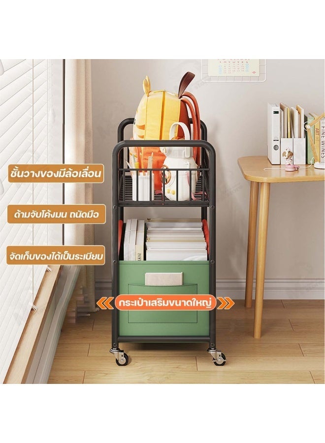 BLOOMING TIME 2-Tier Metal Storage Utility Cart, With Universal Wheels For Mobility, Living Room Snack Storage Cart, Simple Side Table Bookshelf Storage Cart, Slim Floor-Standing Rolling Organizer For Student Desk, Multifunctional Storage Organizer - Image 5