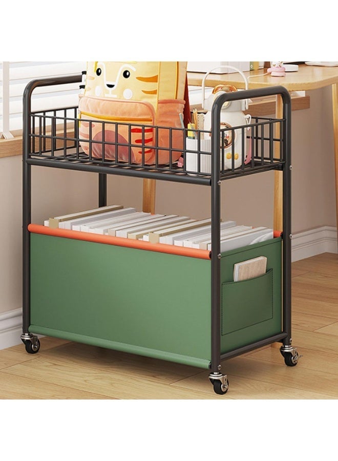 BLOOMING TIME 2-Tier Metal Storage Utility Cart, With Universal Wheels For Mobility, Living Room Snack Storage Cart, Simple Side Table Bookshelf Storage Cart, Slim Floor-Standing Rolling Organizer For Student Desk, Multifunctional Storage Organizer - Image 1