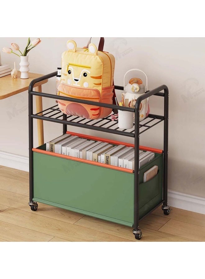 BLOOMING TIME 2-Tier Metal Storage Utility Cart, With Universal Wheels For Mobility, Living Room Snack Storage Cart, Simple Side Table Bookshelf Storage Cart, Slim Floor-Standing Rolling Organizer For Student Desk, Multifunctional Storage Organizer - Image 2