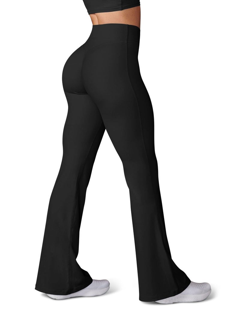 HEGALY Women's Flare Yoga Pants - Crossover Flare Leggings Buttery Soft High Waisted Workout Casual Bootcut Pants Black - Image 1