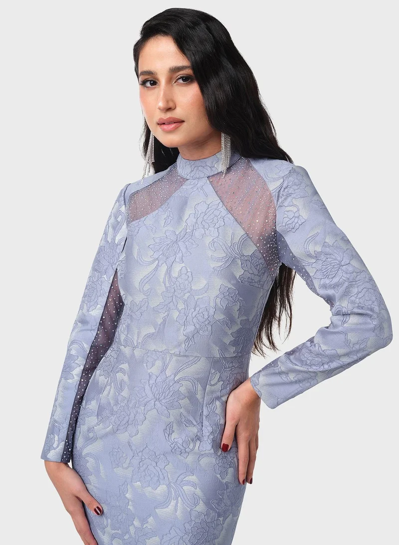 Threadz by Ajooni Floral Jacquard Midi Dress