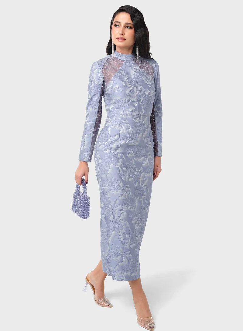 Threadz by Ajooni Floral Jacquard Midi Dress