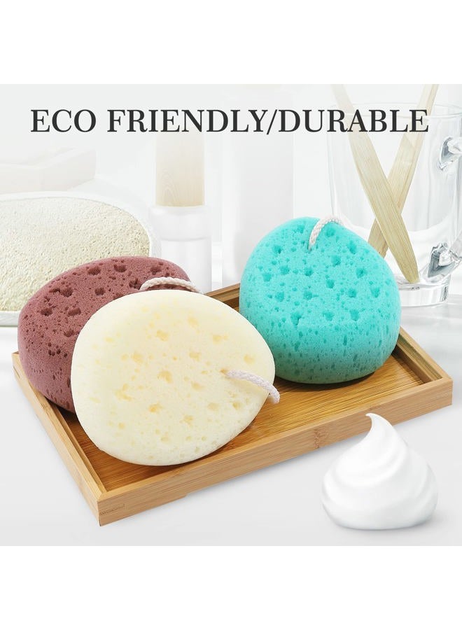 KECUCO 3 Pcs Bath Sponge for Women, Men, Teenager, Body Wash Sponges Loofah Body Scrubber, 3 Colors & Large Size Shower Pouf Cleaning Loofahs for Shower Exfoliating - Image 2