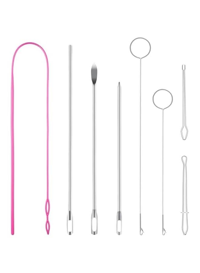 Arabest Drawstring Threader Tool Set, Stainless Steel Sewing Loop Turner Hooks with Latch, Flexible Drawstring Threader, Easy Rope Threader Clips for Jackets Coats Pants Hoodies Sweaters (8 Pack) - Image 1