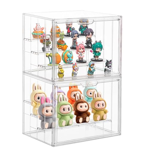 ZLLZUU Clear Acrylic Display Case for Figures 4 Layer Figure Display Shelf with 3 Movable Plate Stackable Display Box with Magnetic Door for Collectibles 2 Pack - Image 1