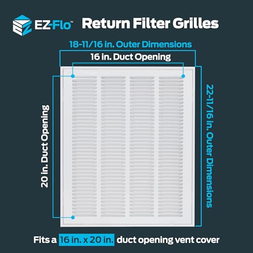 EZ-FLO 16 x 20 Inch (Duct Opening) Return Air Vent Cover for Wall or Ceiling, Solid Steel Return Air Filter Grille, HVAC Vent Cover, White, 61631 - Image 2