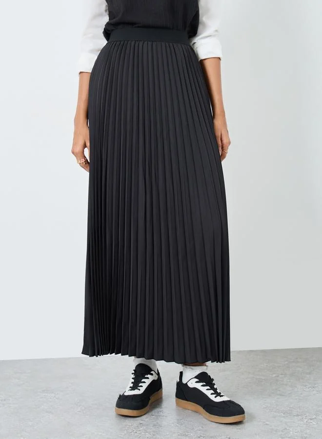 Take Two Take Two Solid Pleated A-Line Maxi Skirt