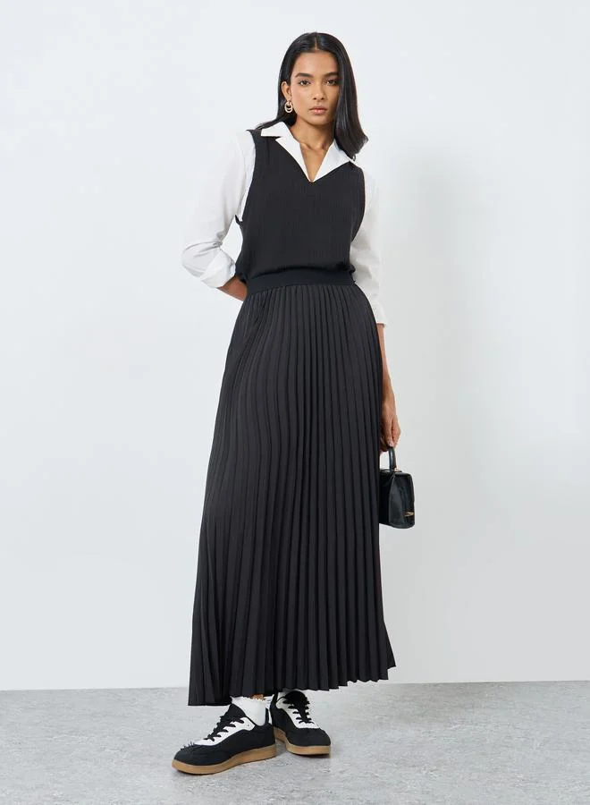 Take Two Take Two Solid Pleated A-Line Maxi Skirt